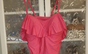 City Chic Pink Ruffled One Piece Swimsuit